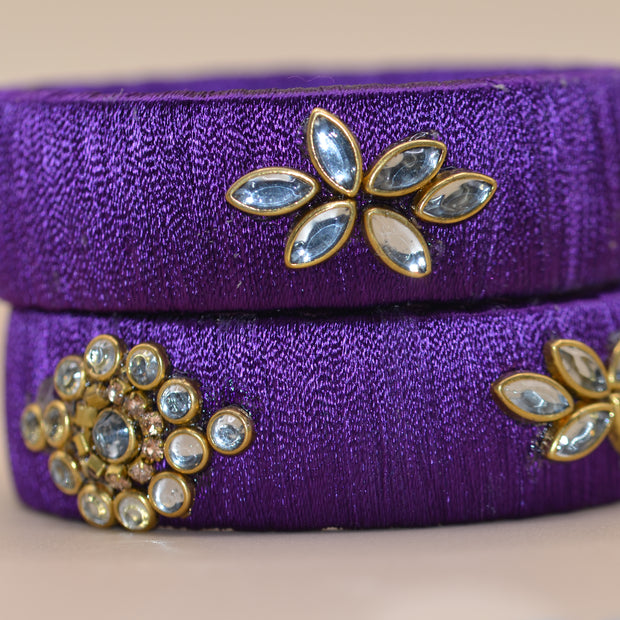 Amivie Velvet Violet Floral Kundan Bangles