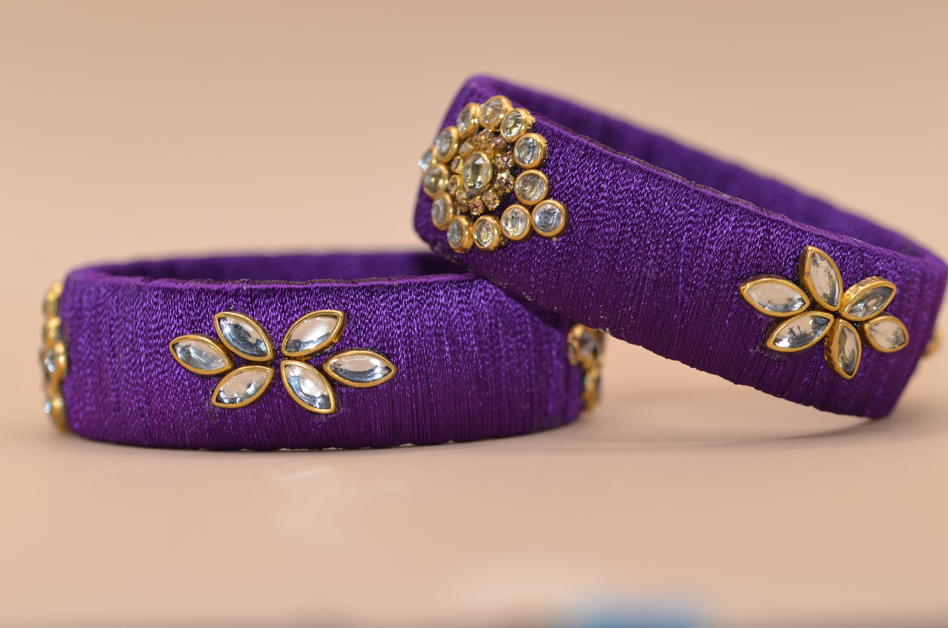 Amivie Velvet Violet Floral Kundan Bangles