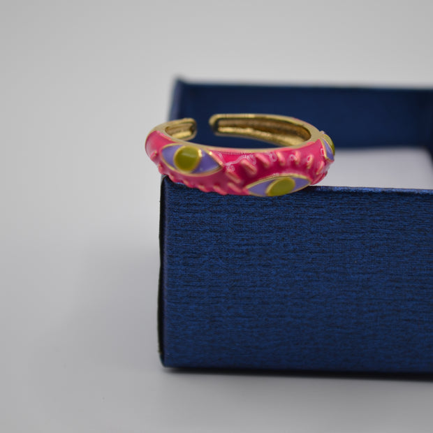 Vibrant Aura Enamel Adjustable Ring