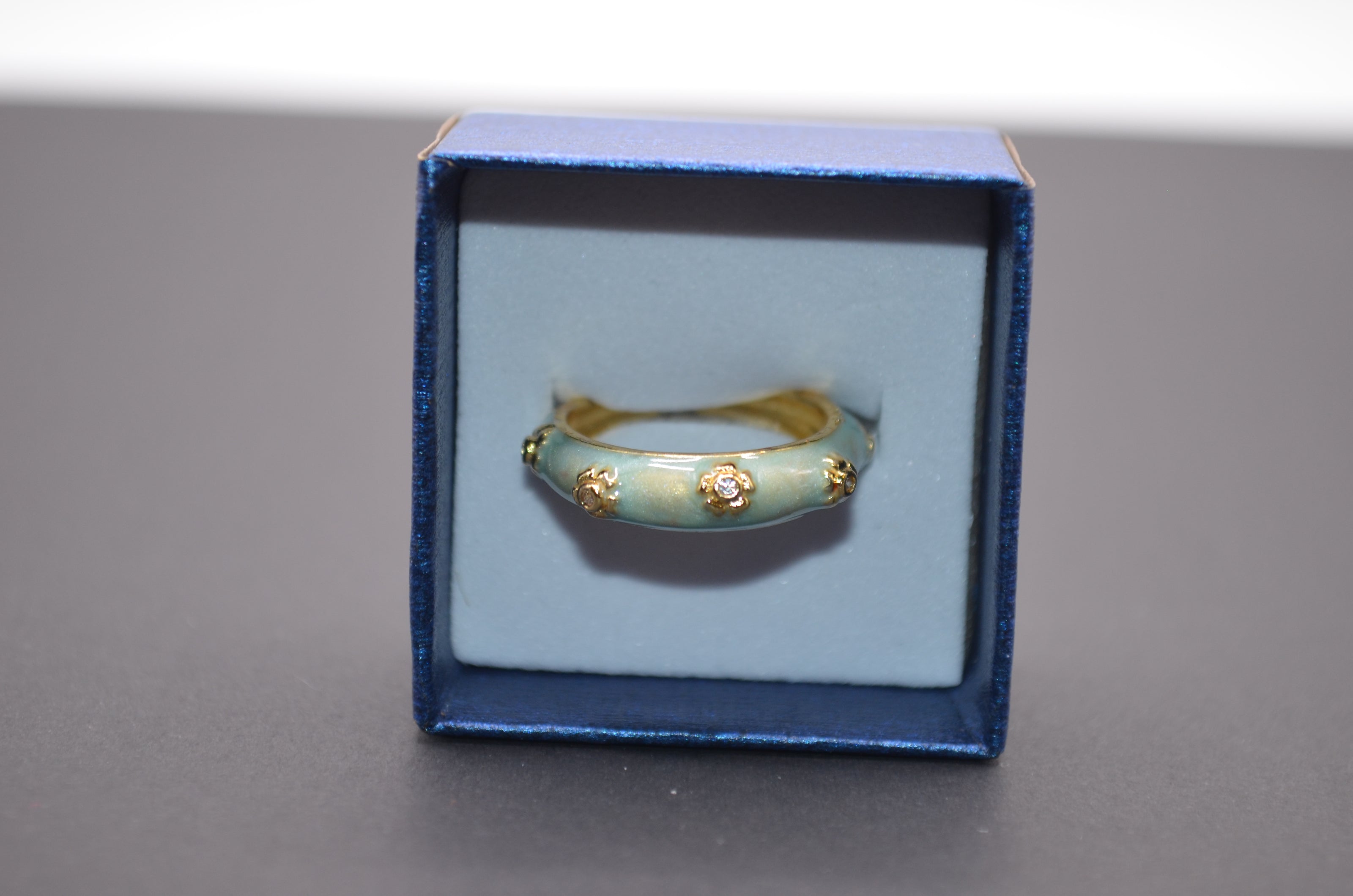 Mint Bloom Enamel Adjustable Ring