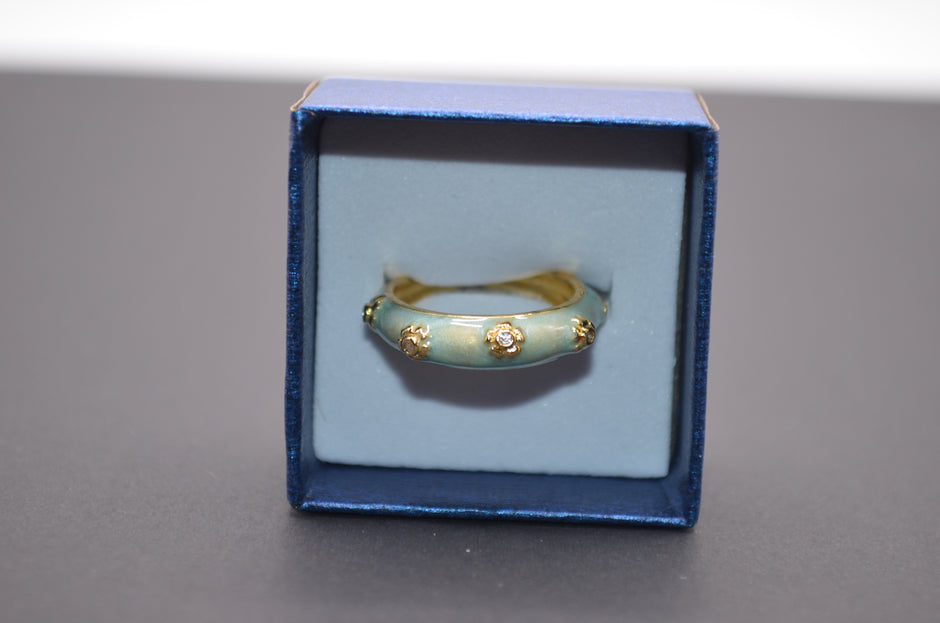 Mint Bloom Enamel Adjustable Ring