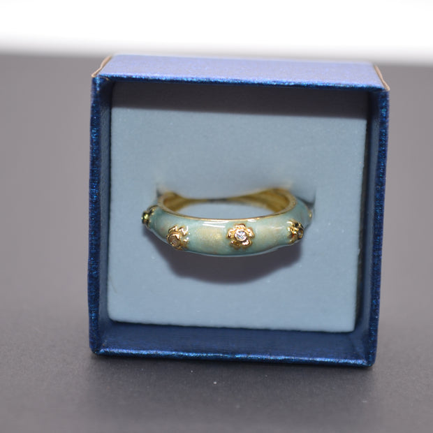 Mint Bloom Enamel Adjustable Ring