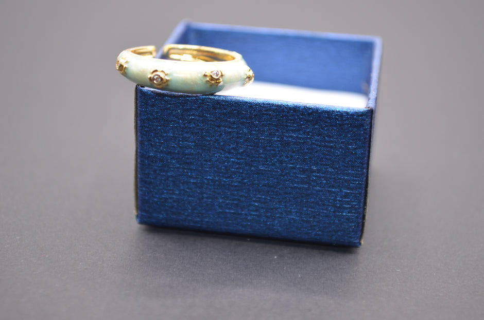 Mint Bloom Enamel Adjustable Ring