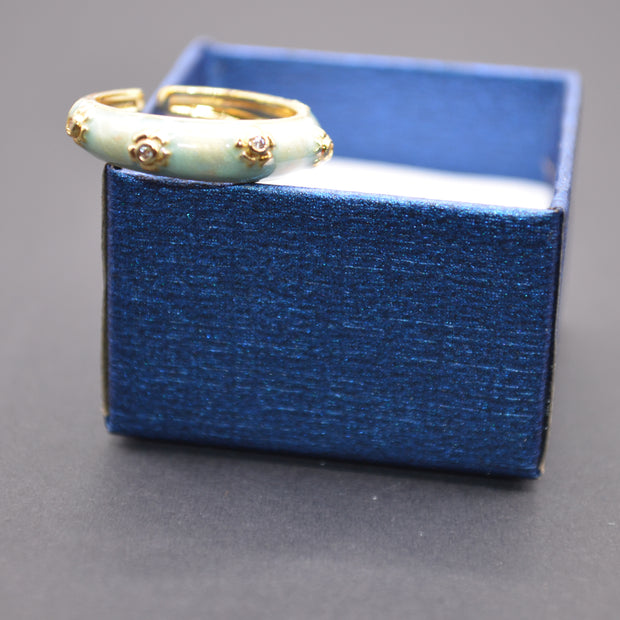 Mint Bloom Enamel Adjustable Ring