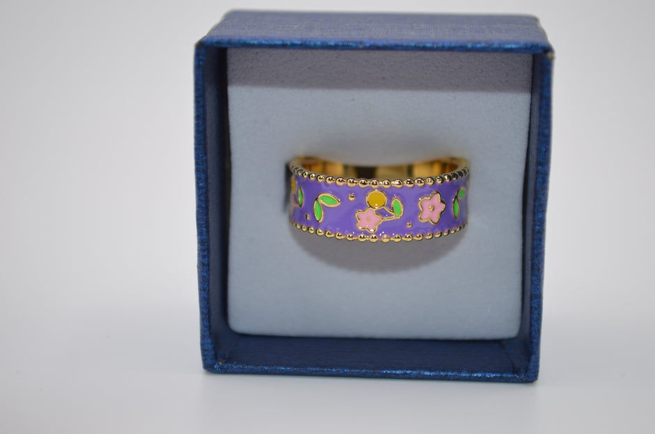 Lilac Blossom Enamel Adjustable Ring