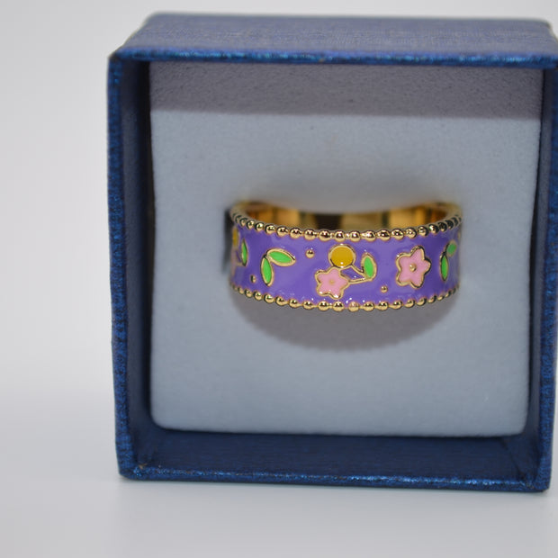 Lilac Blossom Enamel Adjustable Ring