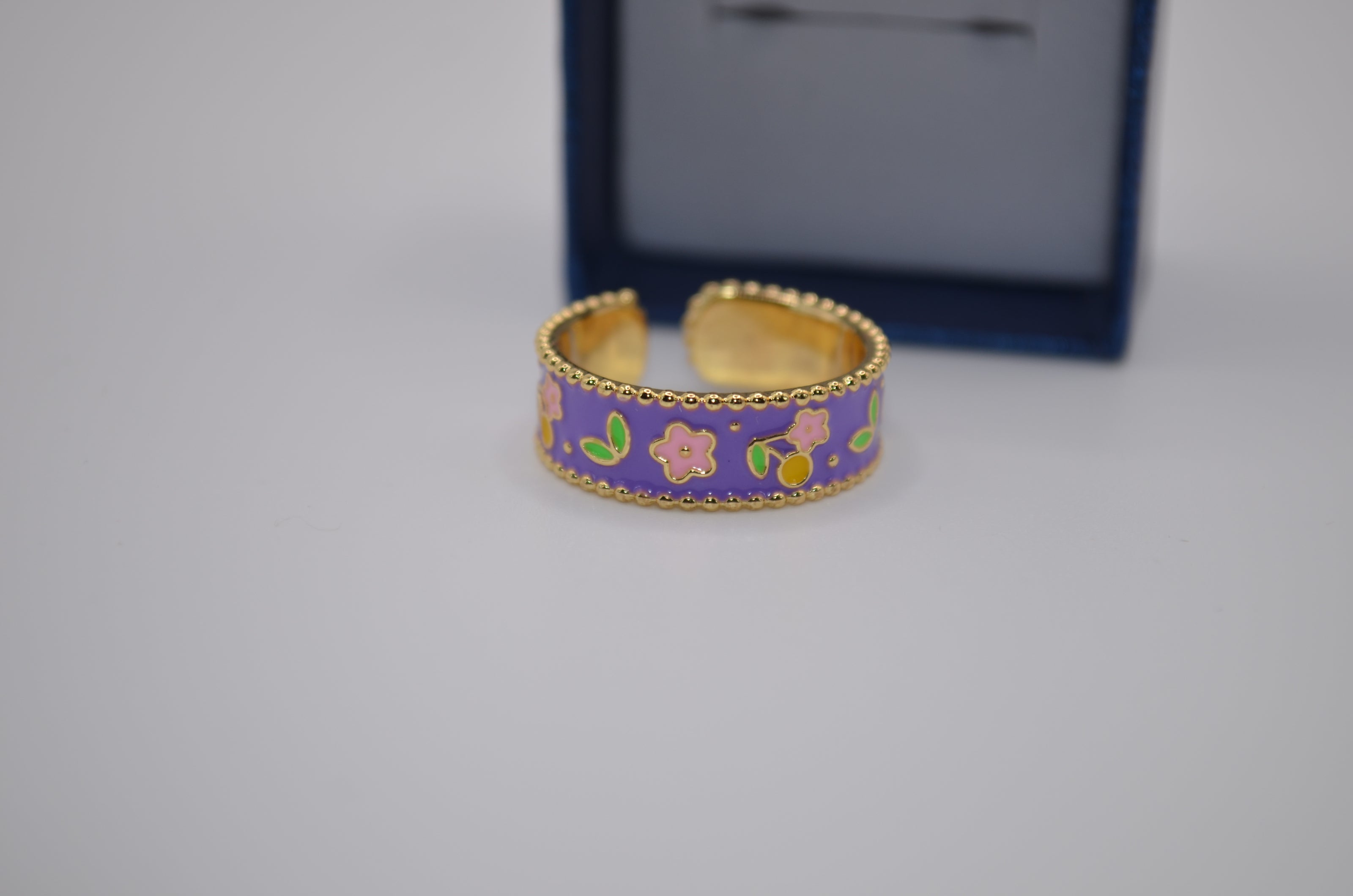 Lilac Blossom Enamel Adjustable Ring