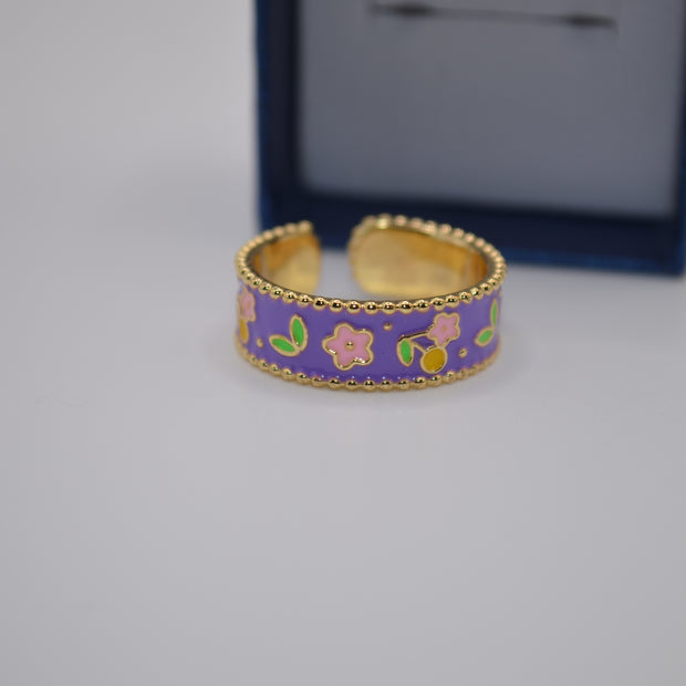 Lilac Blossom Enamel Adjustable Ring