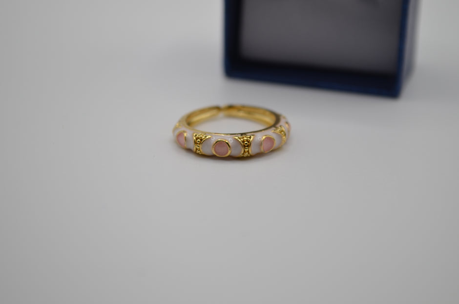 Pearl Petal Enamel Adjustable Ring