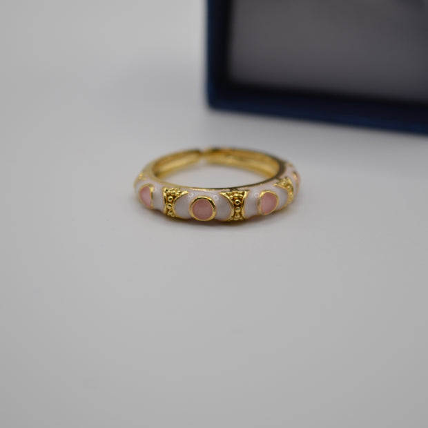 Pearl Petal Enamel Adjustable Ring