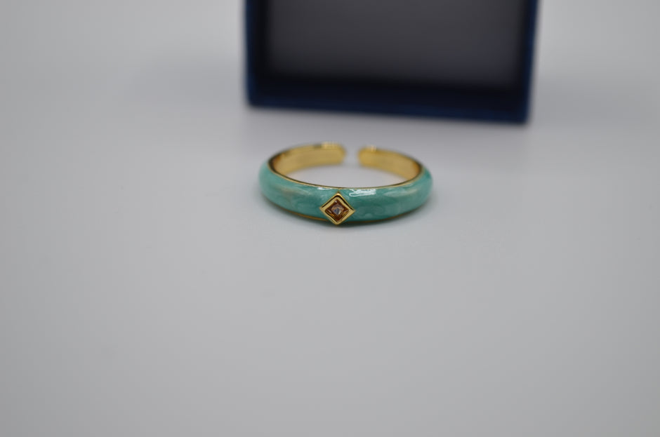 Aqua Shine Enamel Solitaire Ring