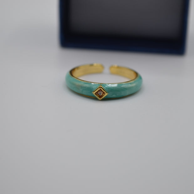 Aqua Shine Enamel Solitaire Ring
