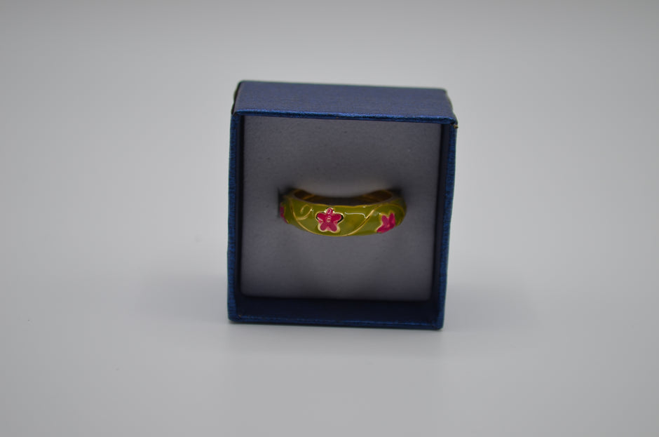 Olive Bloom Enamel Adjustable Ring