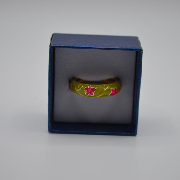 Olive Bloom Enamel Adjustable Ring