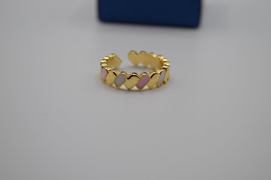 Pastel Hearts Enamel Adjustable Ring