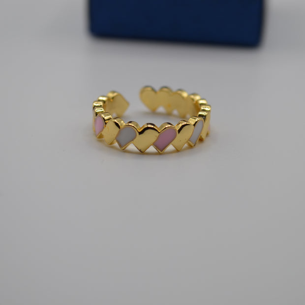 Pastel Hearts Enamel Adjustable Ring