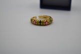 Olive Stripe Bloom Enamel Adjustable Ring