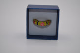 Olive Stripe Bloom Enamel Adjustable Ring