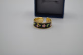 Midnight Blossom Enamel Adjustable Ring