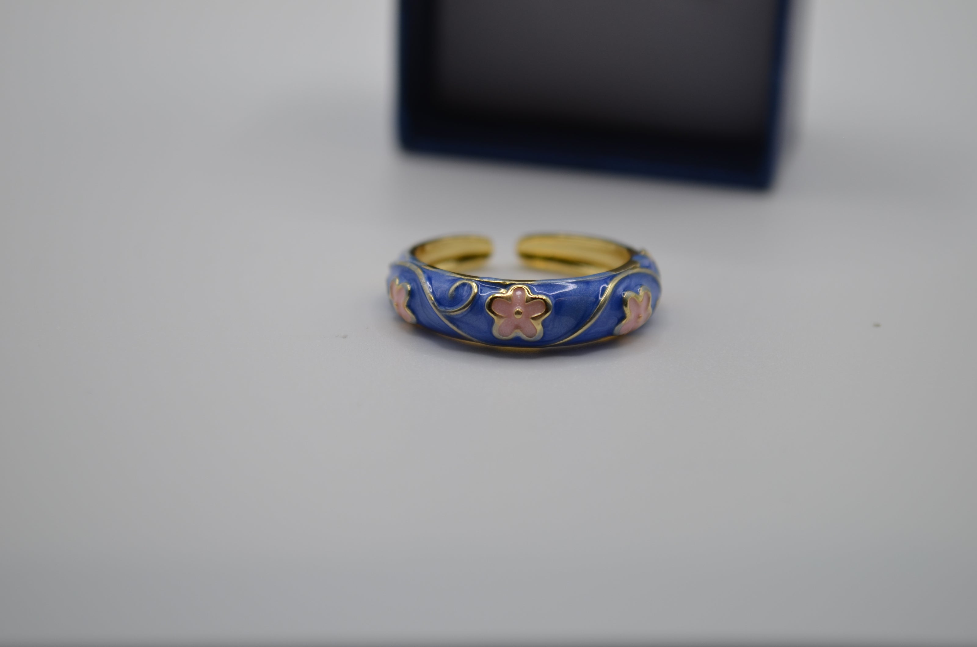 Blue Blossom Enamel Adjustable Ring