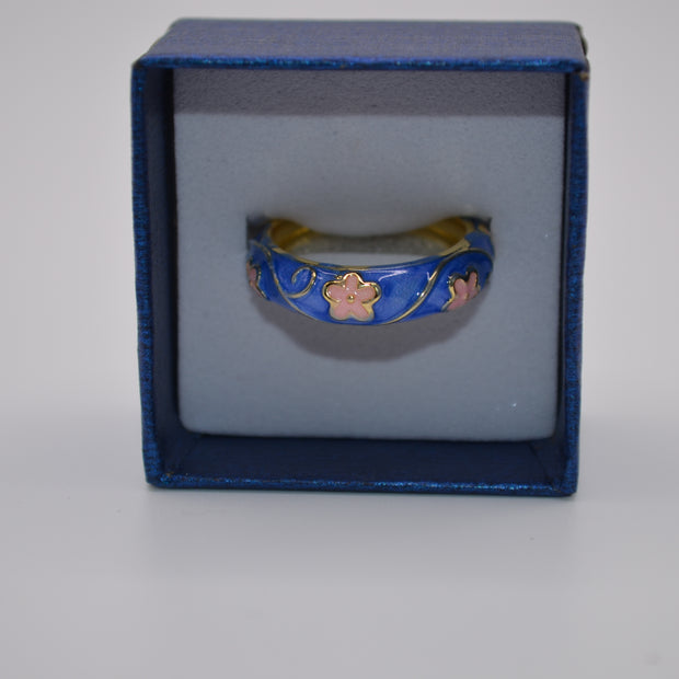 Blue Blossom Enamel Adjustable Ring