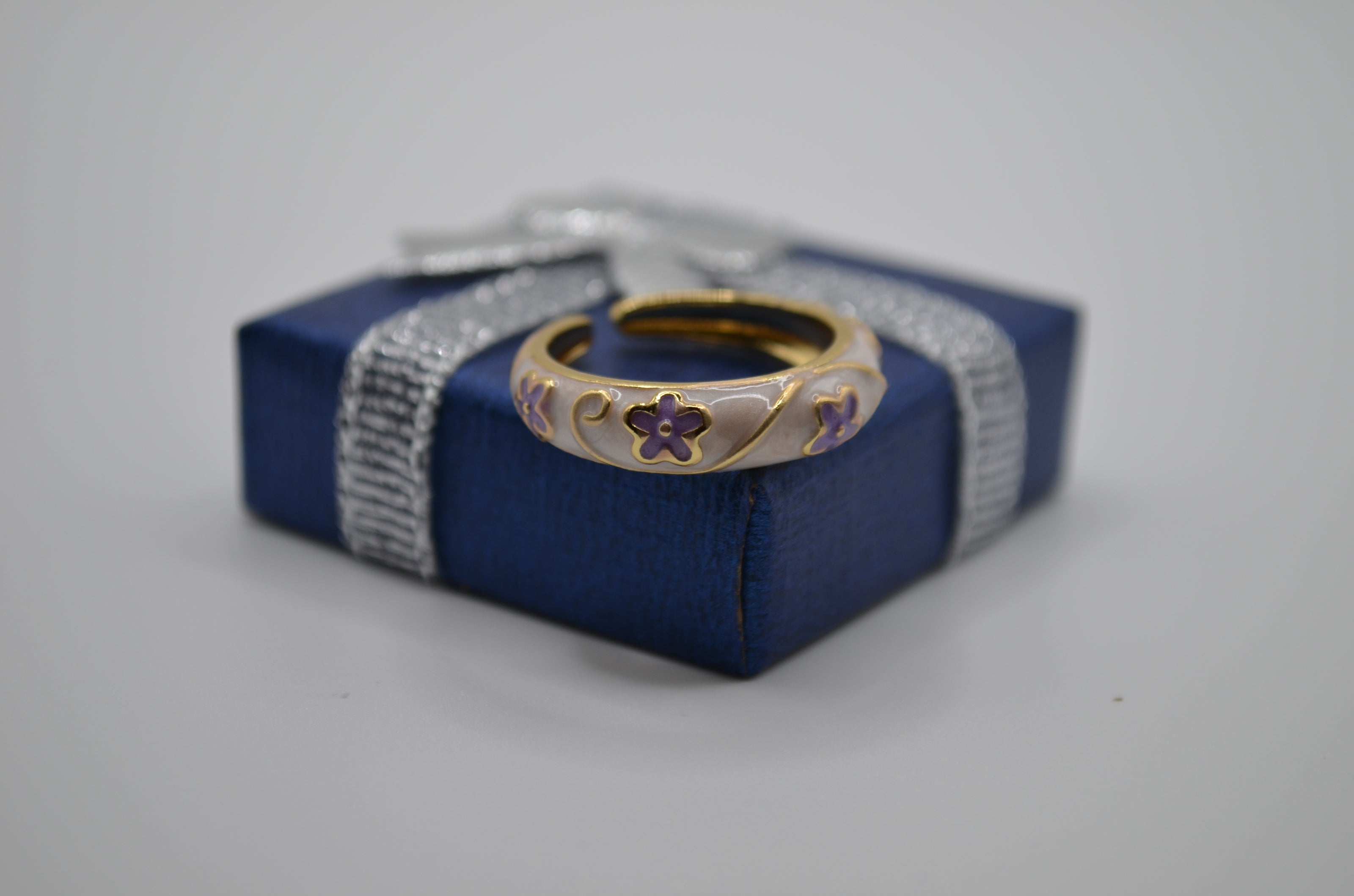 Pearl Lavender Blossom Enamel Adjustable Ring