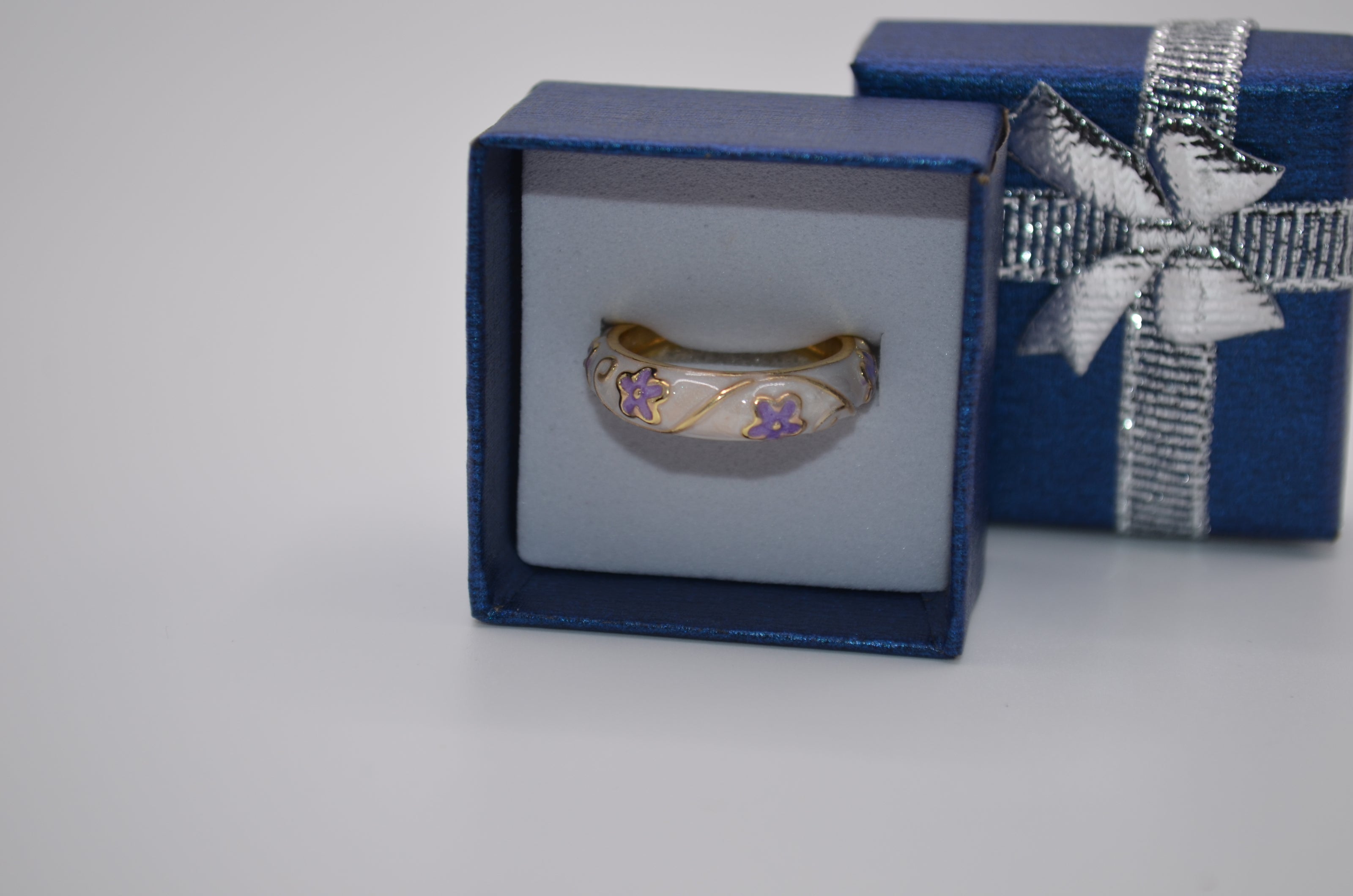 Pearl Lavender Blossom Enamel Adjustable Ring