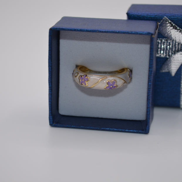Pearl Lavender Blossom Enamel Adjustable Ring