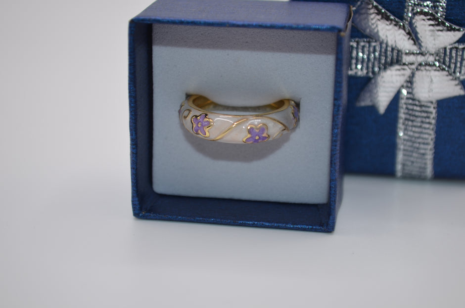 Pearl Lavender Blossom Enamel Adjustable Ring