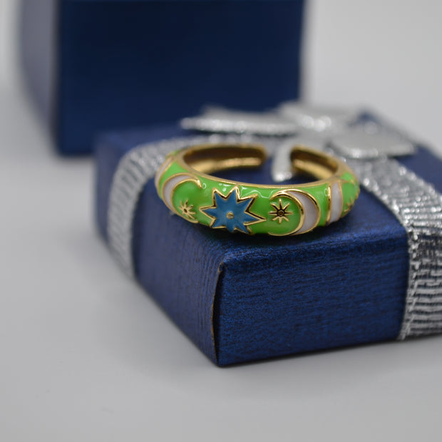 Celestial Glow Enamel Adjustable Ring