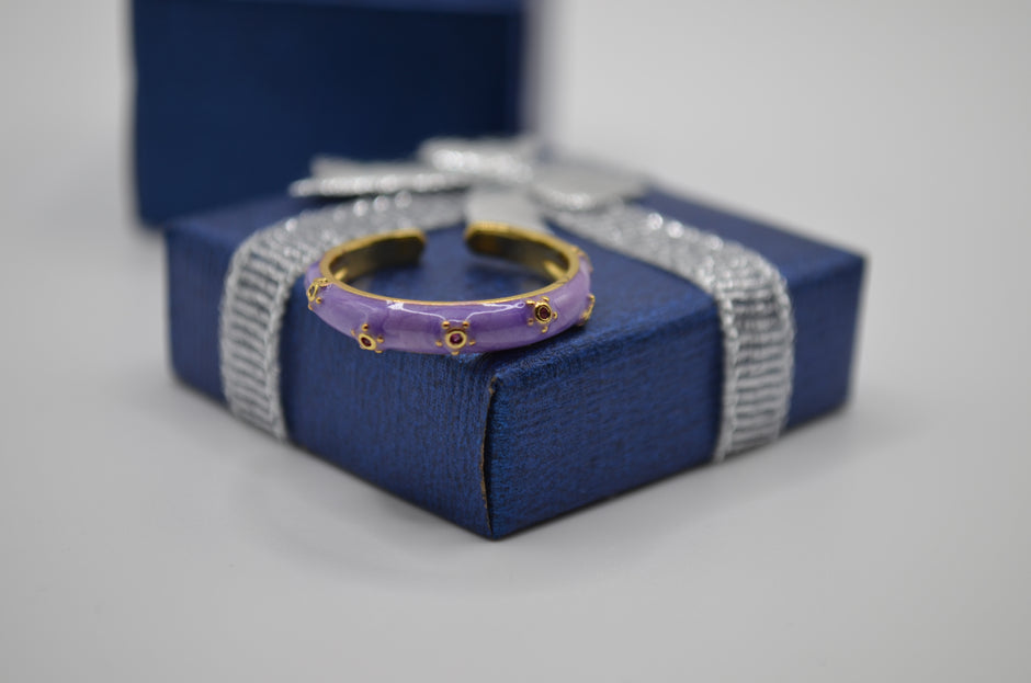 Lavender Dot Bloom Enamel Adjustable Ring