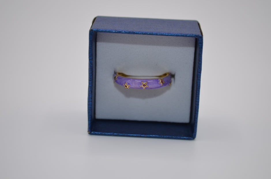 Lavender Dot Bloom Enamel Adjustable Ring