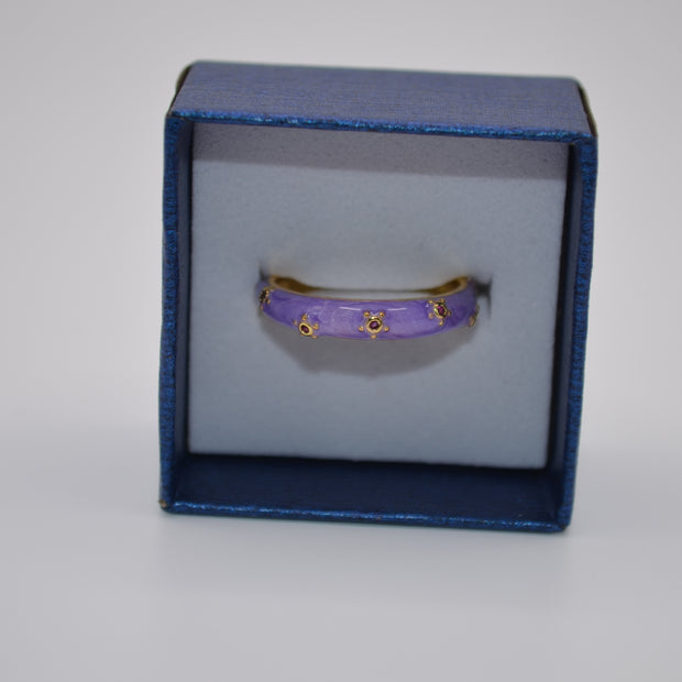 Lavender Dot Bloom Enamel Adjustable Ring