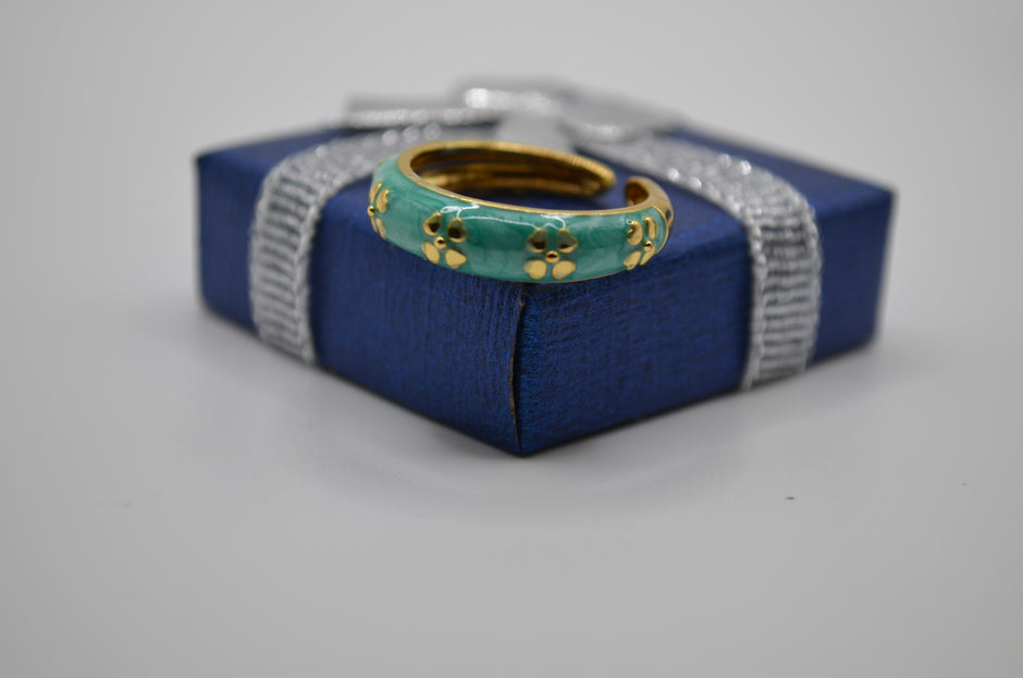 Teal Petal Charm Enamel Adjustable Ring