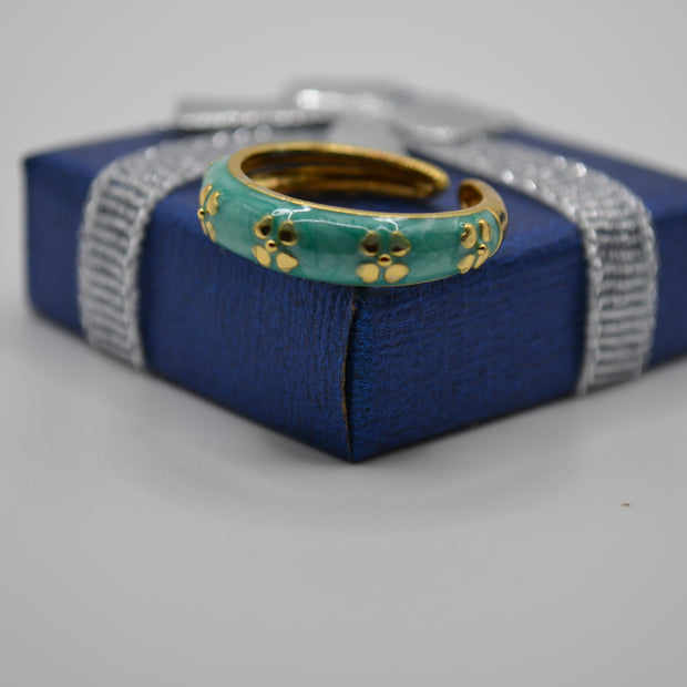 Teal Petal Charm Enamel Adjustable Ring
