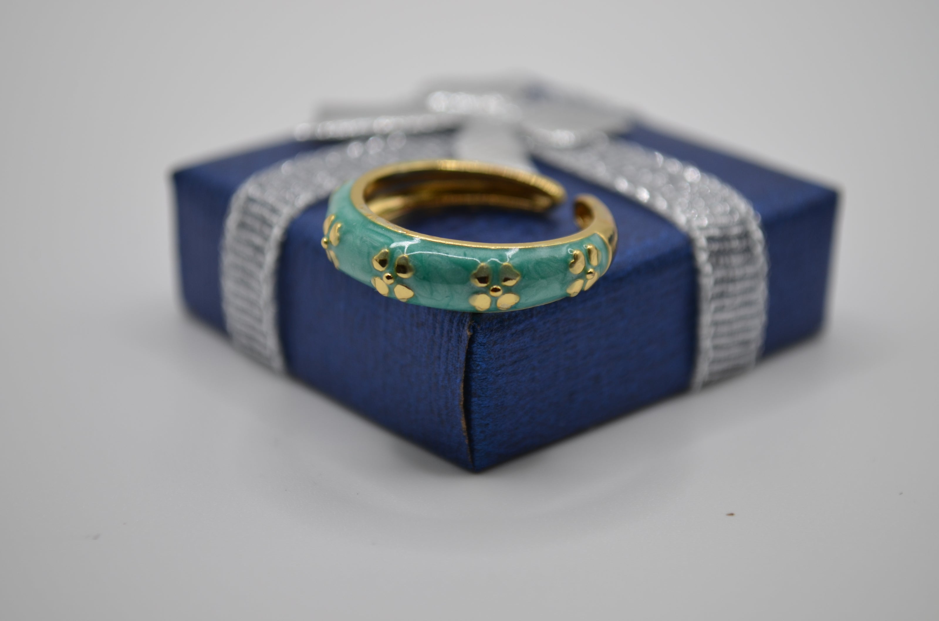 Teal Petal Charm Enamel Adjustable Ring