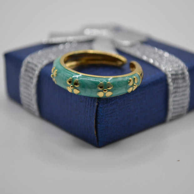 Teal Petal Charm Enamel Adjustable Ring