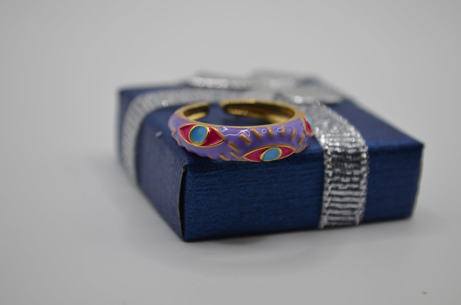 Mystic Vision Lavender Enamel Adjustable Ring