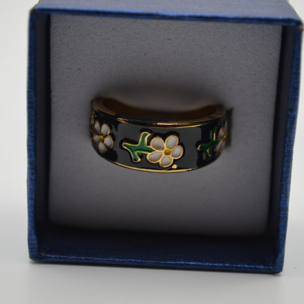 Midnight Daisy Enamel Adjustable Ring