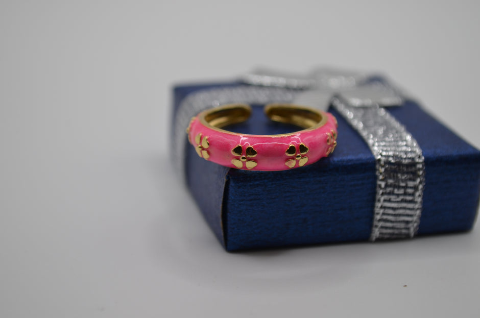 Pink Petal Glow Enamel Adjustable Ring