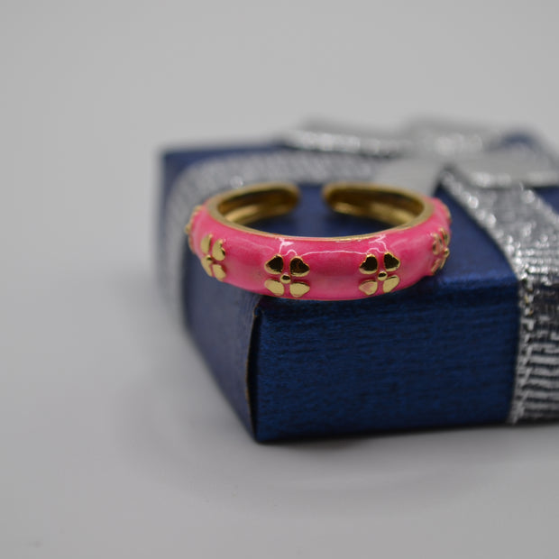 Pink Petal Glow Enamel Adjustable Ring