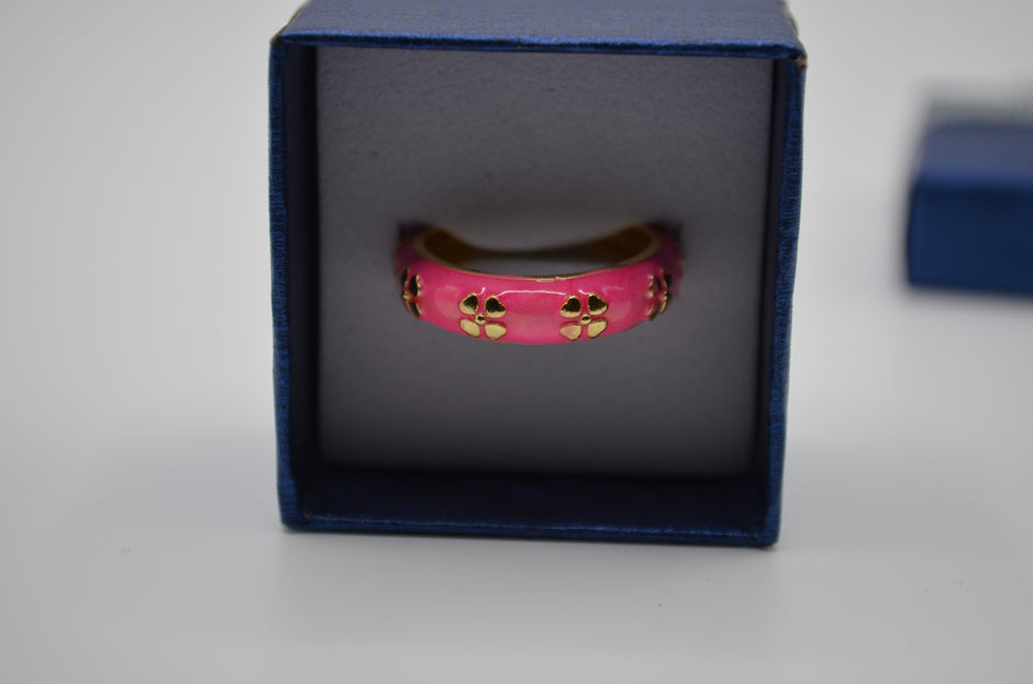 Pink Petal Glow Enamel Adjustable Ring