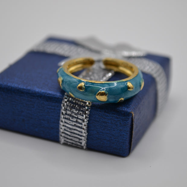 Aqua Luxe Dot Enamel Adjustable Ring