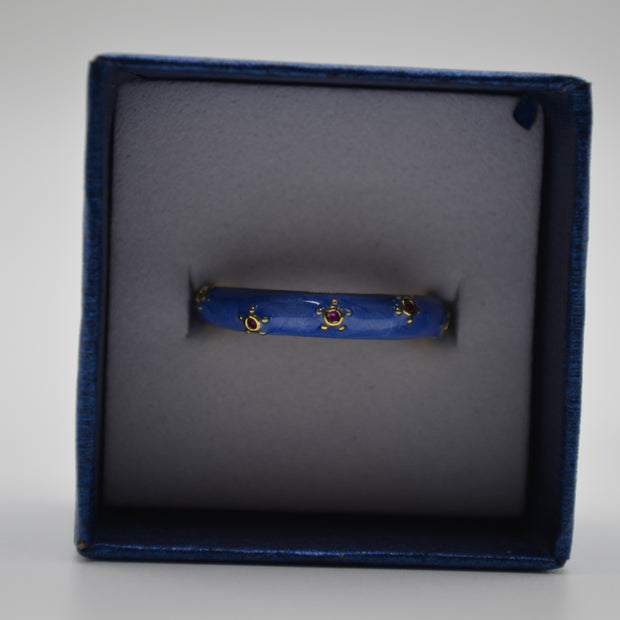 Royal Blue Enamel Textured Adjustable Ring