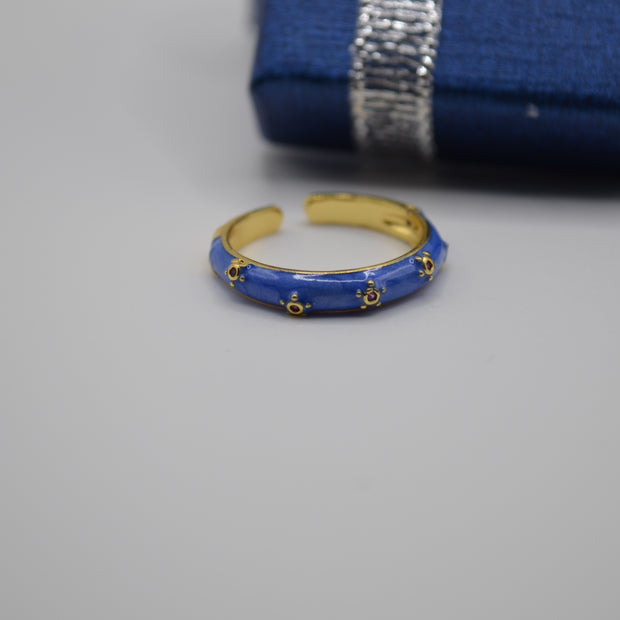 Royal Blue Enamel Textured Adjustable Ring