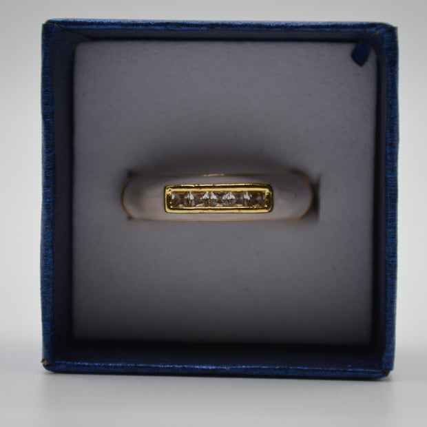 Pearl Glow Crystal Bar Enamel Ring