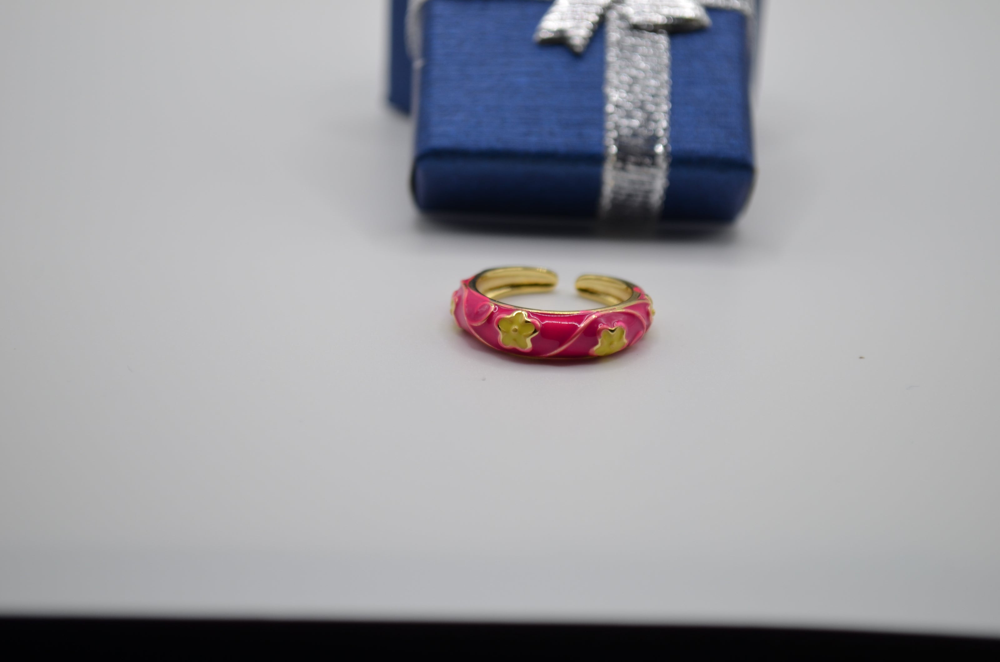 Pink Daisy Bloom Enamel Ring
