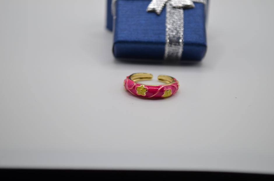 Pink Daisy Bloom Enamel Ring