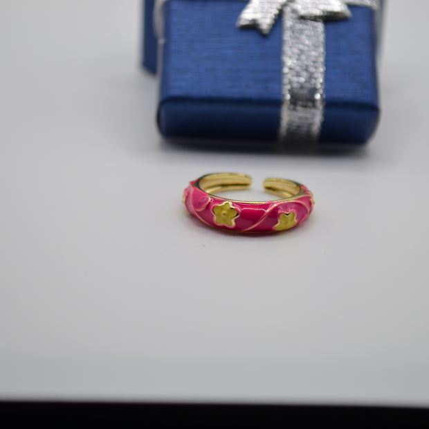 Pink Daisy Bloom Enamel Ring