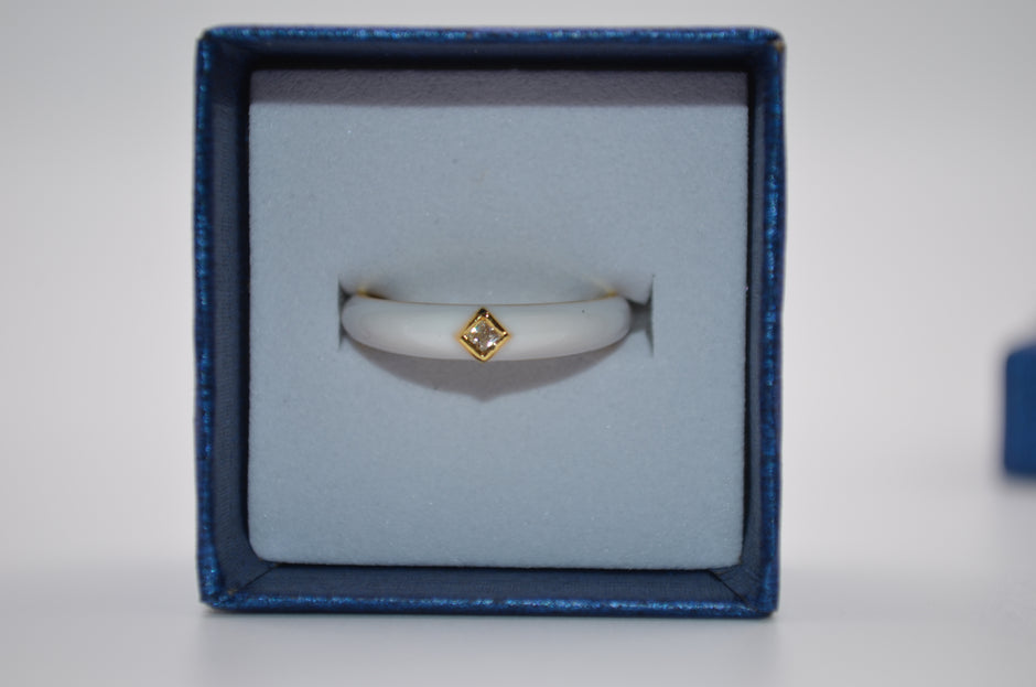 Ivory Solitaire Enamel Band Ring